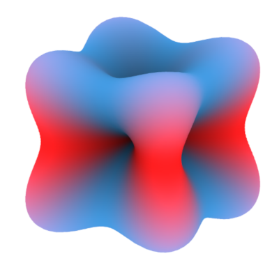 Illustration of the spin (red/blue) and charge (surface) distributions of a spin-orbital entangled atomic orbital